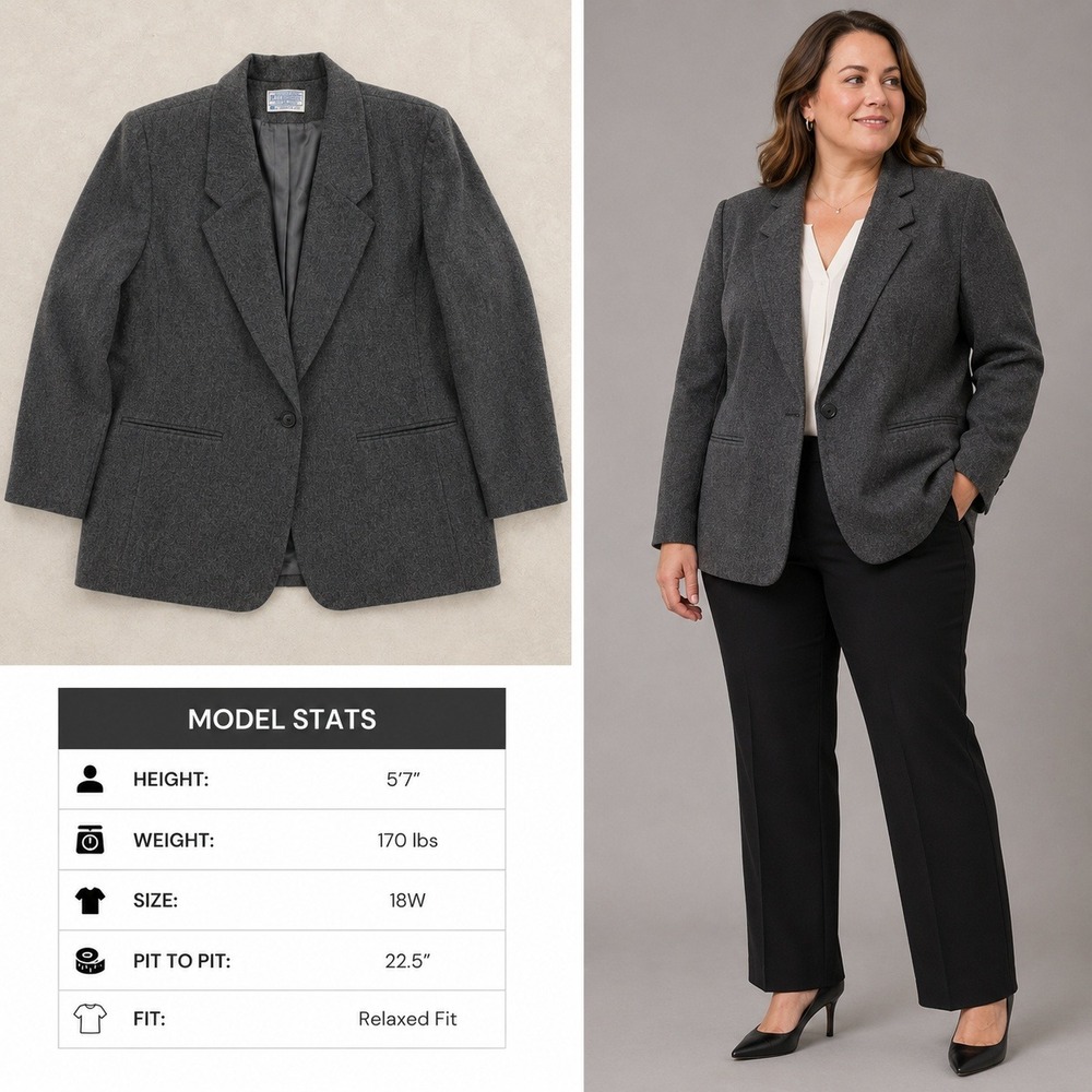 Pendleton Womens 18W Blazer Charcoal Gray 100% Virgin Wool Made in USA Vintage